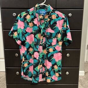 Men’s Chubbies Black Floral Button Up Polo (Small)